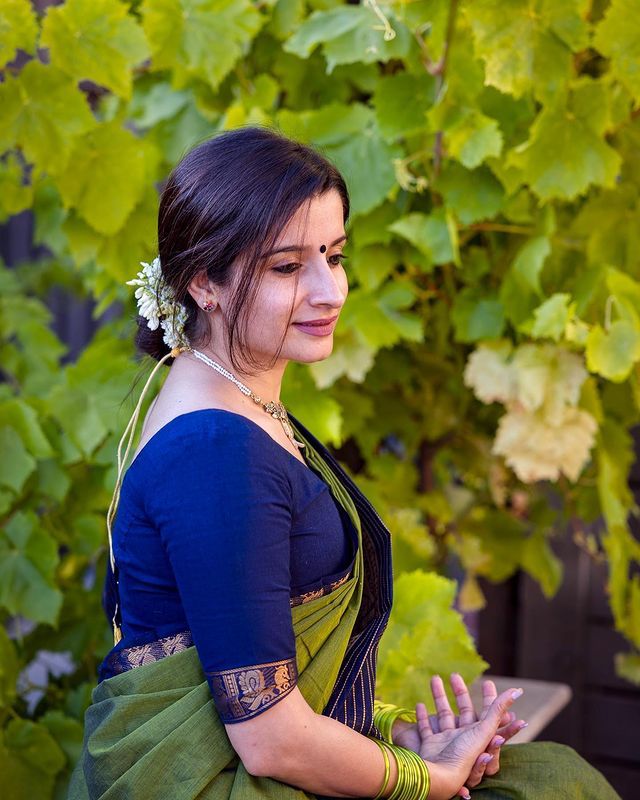 Classy Olive and Navy Banarasi Silk Saree with Elegant Zari Look