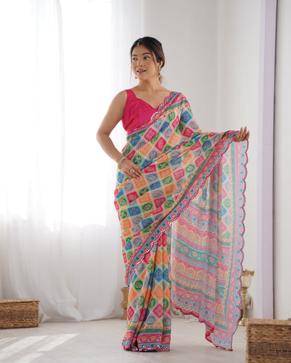 Colorful Ethnic Chinon Saree for Women
