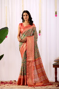 Coral Green Patola Print Lichi Silk Saree Online