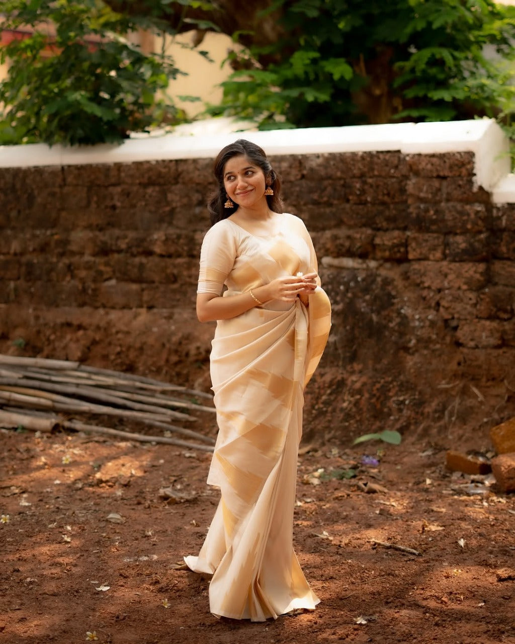 Cream Banarasi Soft Silk Saree with Elegant Zari Design
