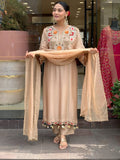 Cream Chanderi Embroidered Kurta Set with Dupatta