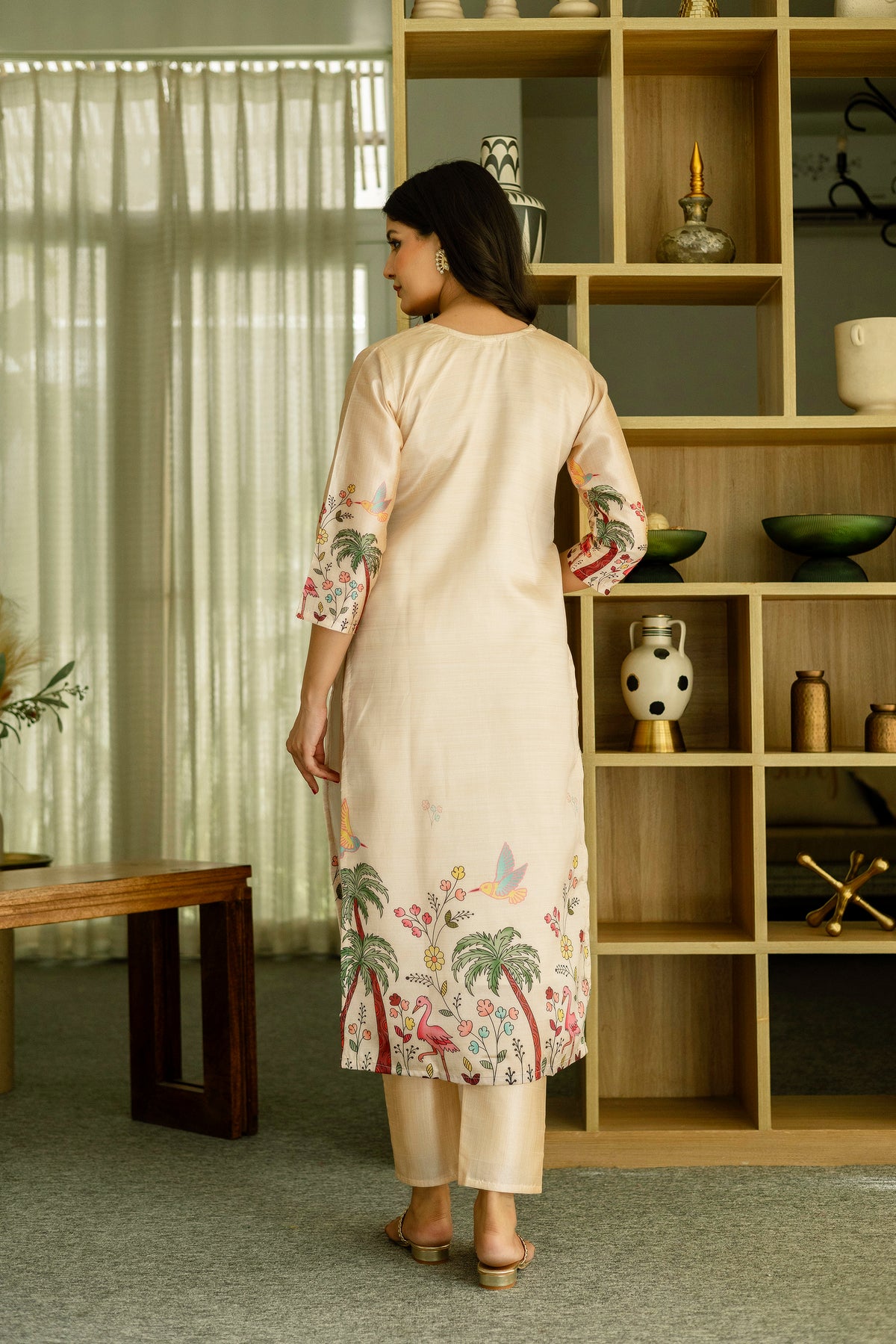 Cream Embroidered Silk Kurti Pant with Designer Dupatta for Women