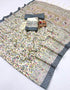 Cream Floral Pashmina Saree with Shawl & Blouse for Women