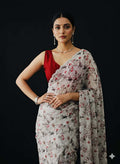 Cream Floral Georgette Saree with Stone Work Blouse