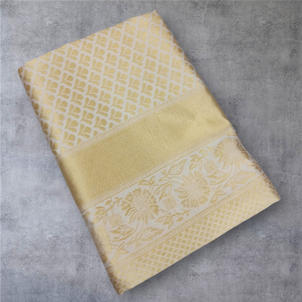 Cream Gold Lichi Silk Saree With Rich Jacquard Work for Women