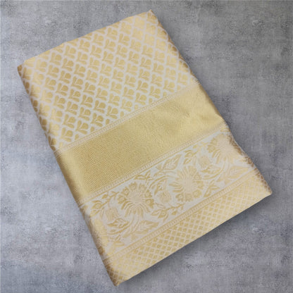 Cream Gold Lichi Silk Saree With Rich Jacquard Work for Women