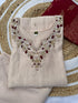 Cream Handwork Roman Silk Kurti Pant Dupatta Set for Women