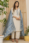 Cream Khadi Cotton Straight Kurta Set with Dupatta