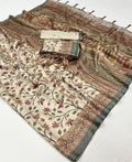 Traditional Cream Pashmina Saree With Shawl For Women