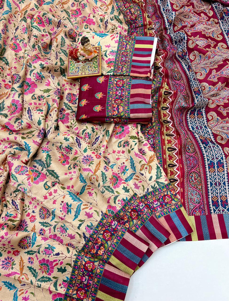 Festive Cream Pashmina Saree with Designer Border for Women