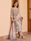 Cream Printed Cotton Kurta Pant Dupatta Set for Women