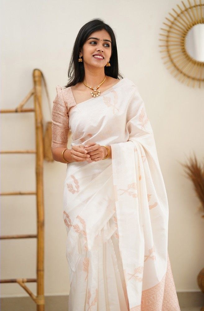 Elegant Cream Silk Saree with Minimal Zari Work for Women