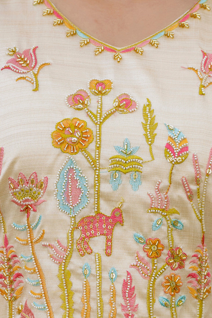 Cream Threadwork Salwar Suit for Women