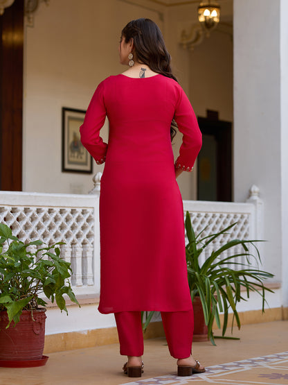 Cream Threadwork Viscose Chanderi Readymade Salwar Suit for Women