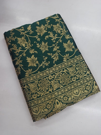 Dark Green Banarasi Lichi Silk Saree with Zari Work for Women