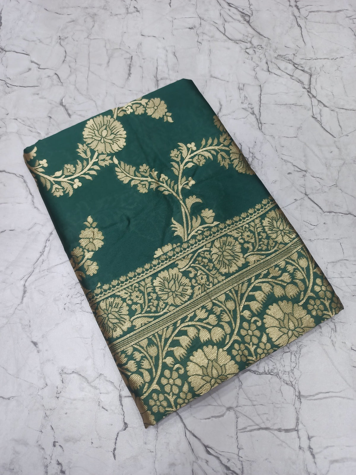 Dark Green Banarasi Silk Saree With Gold Jacquard Work for Women