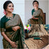 Dark Green Lichi Silk Saree with Rich Golden Jacquard for Women