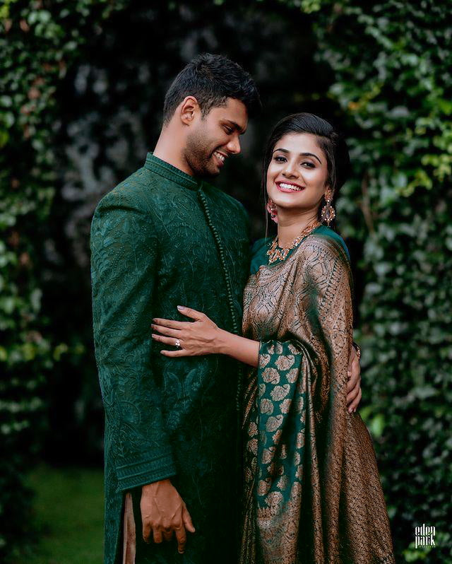 Dark Green Lichi Silk Saree with Rich Golden Jacquard for Women