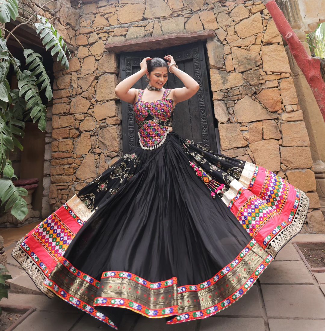 Designer Black Garba Lehenga Choli for Festive Season for Women