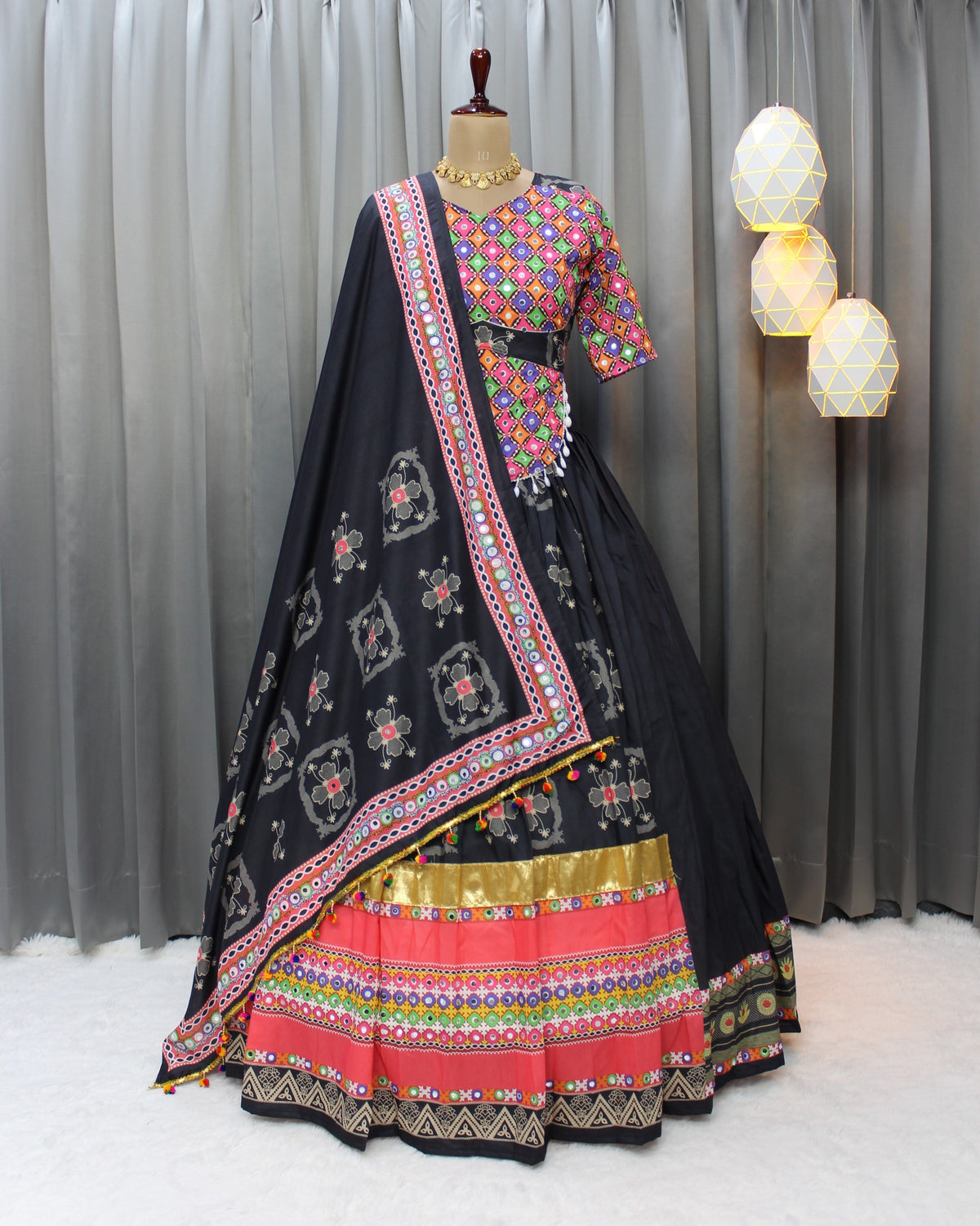 Designer Black Garba Lehenga Choli for Festive Season for Women