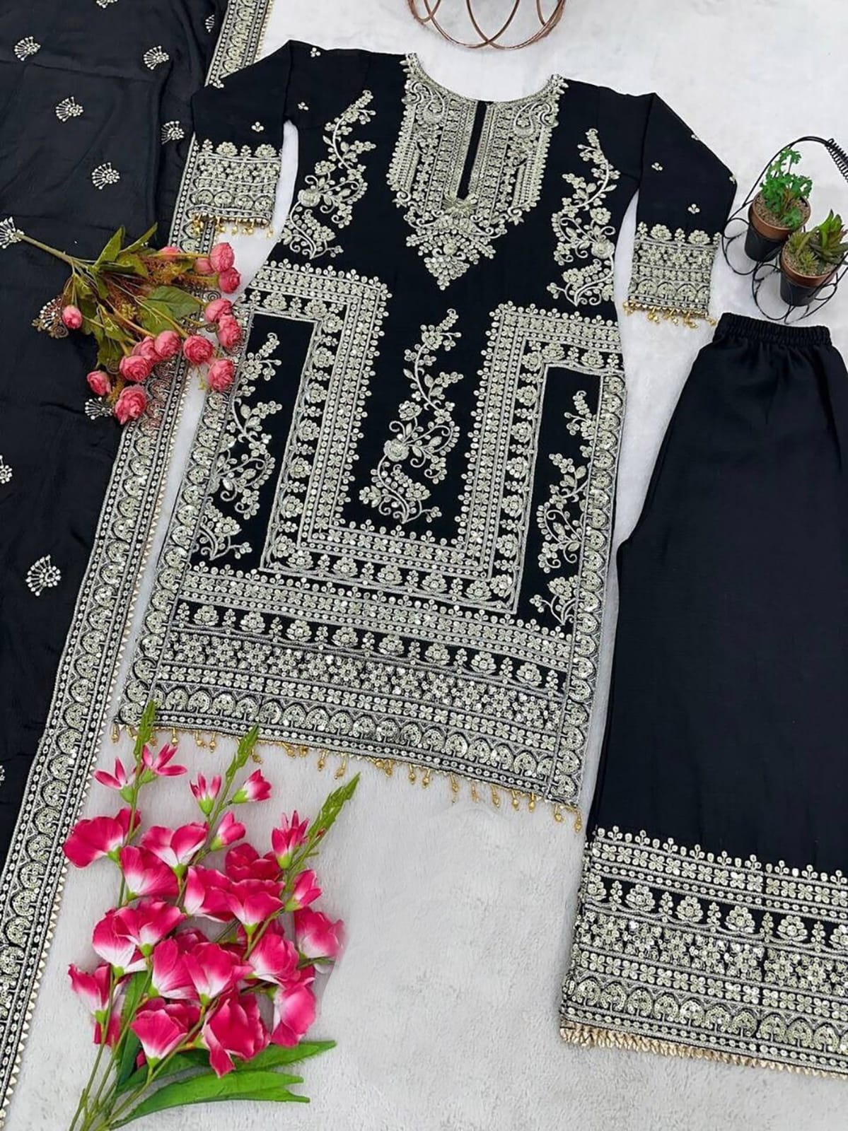 Designer Black Party Wear Palazzo Suit Set