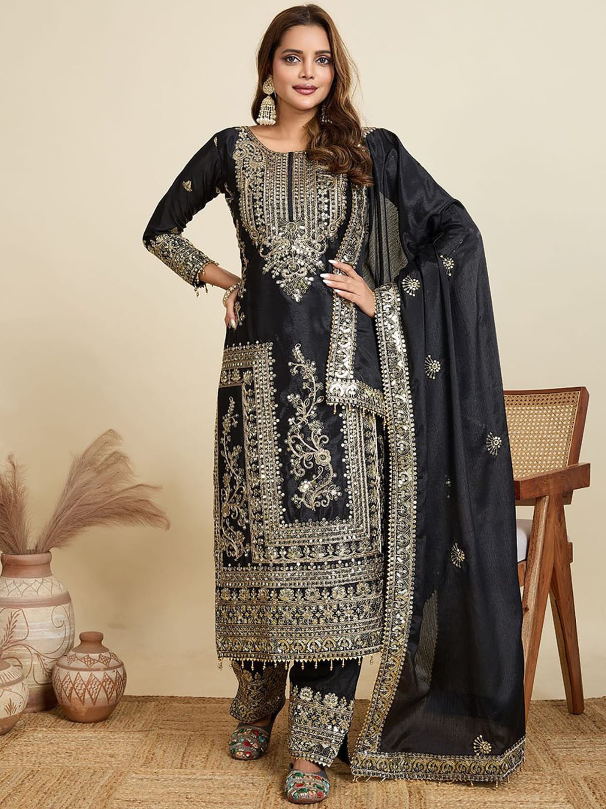 Designer Black Party Wear Palazzo Suit Set for Women
