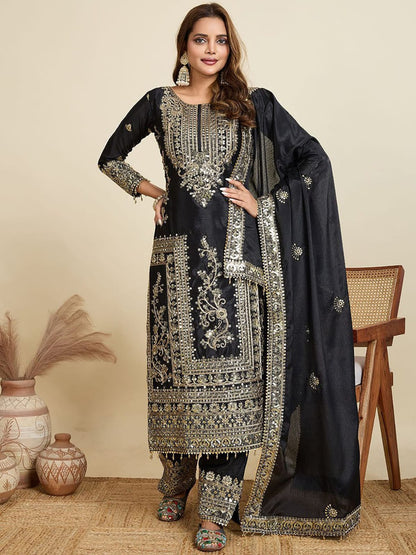 Designer Black Party Wear Palazzo Suit Set for Women