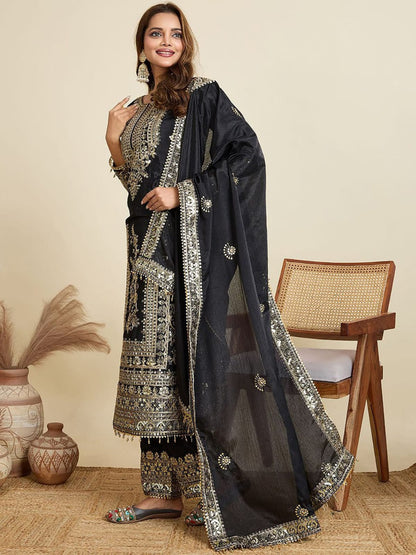 Designer Black Party Wear Palazzo Suit Set for Women
