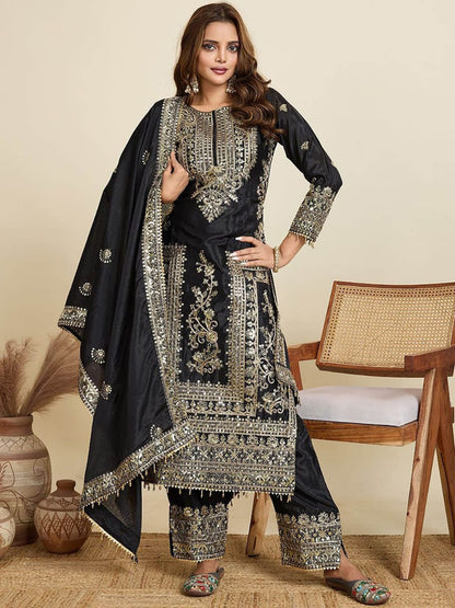 Designer Black Party Wear Palazzo Suit Set for Women