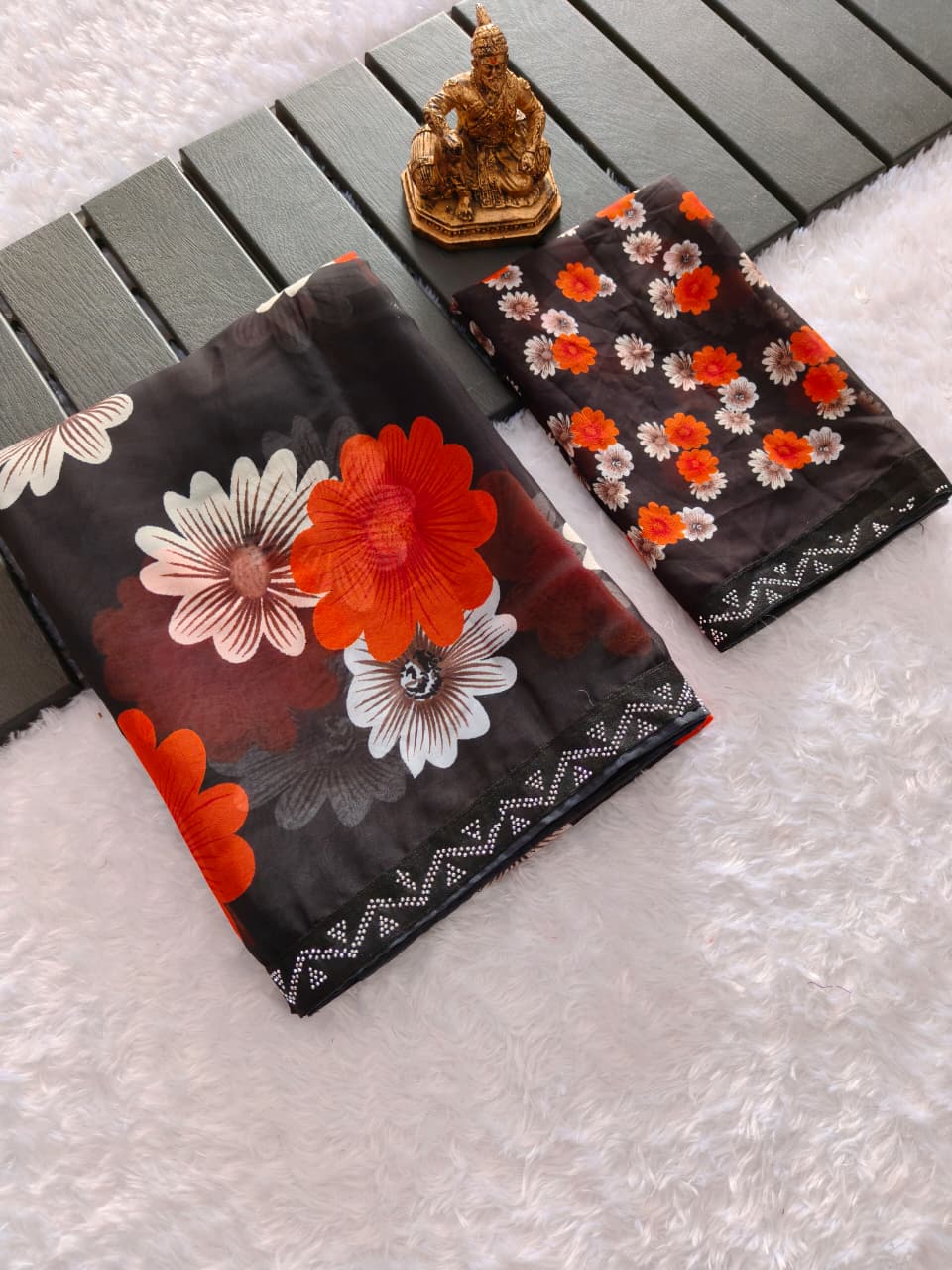 Designer Black Floral Saree With Sparkle Border Work for Women