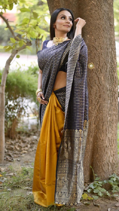 Designer Black Soft Silk Saree with Intricate Patterns for Women