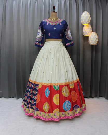 Designer Blue Muslin Cotton Lehenga Choli with Mirror Work for Women