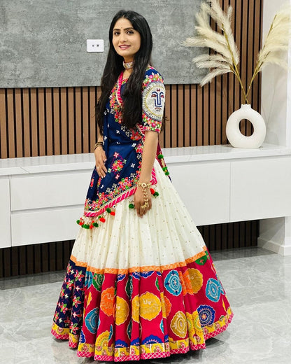 Designer Blue Muslin Cotton Lehenga Choli with Mirror Work for Women