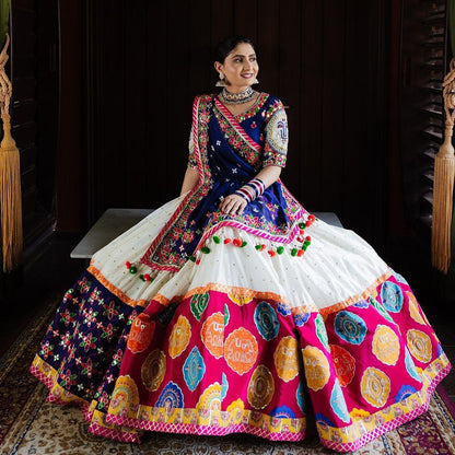 Designer Blue Muslin Cotton Lehenga Choli with Mirror Work for Women