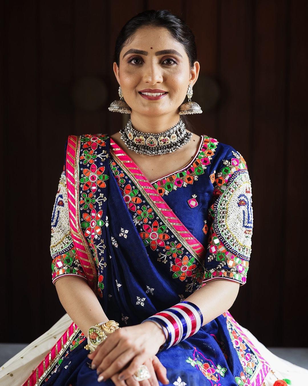 Designer Blue Muslin Cotton Lehenga Choli with Mirror Work for Women