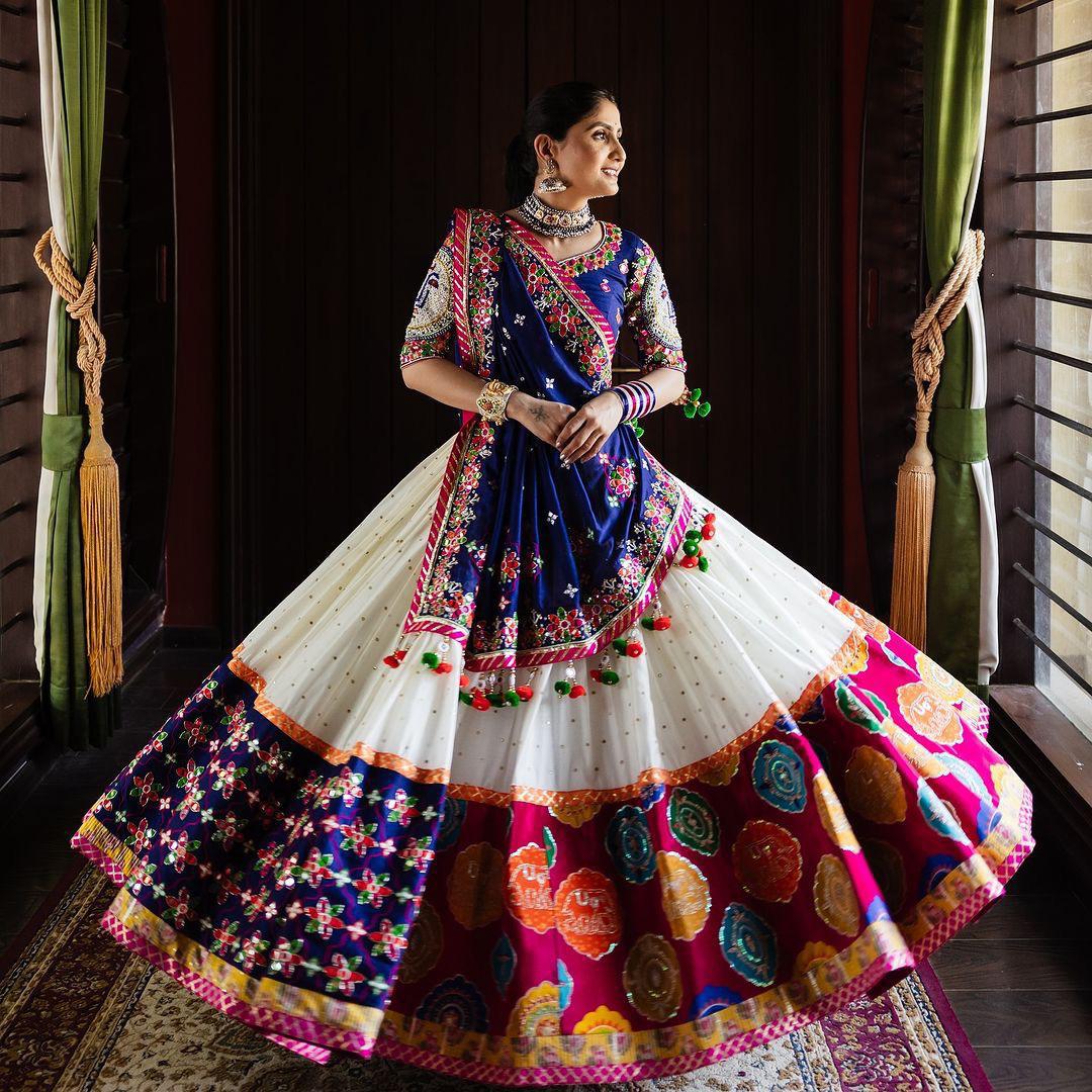 Designer Blue Muslin Cotton Lehenga Choli with Mirror Work for Women