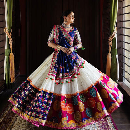 Designer Blue Muslin Cotton Lehenga Choli with Mirror Work for Women
