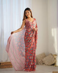 Designer Coral Chinon Saree with Kutchi Border