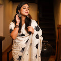 Designer Cream Linen Saree with Matching Blouse