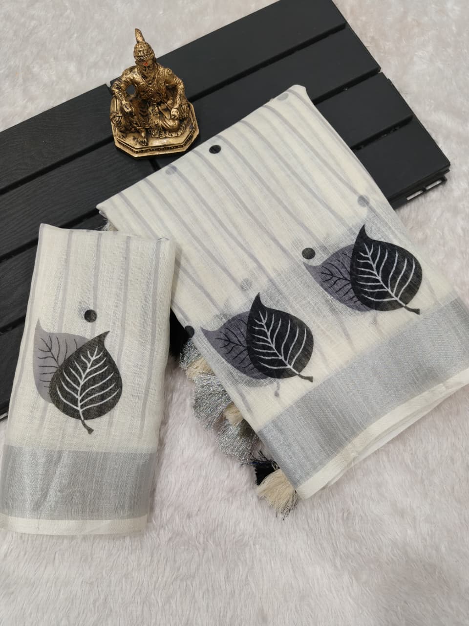 Designer Cream Linen Saree with Matching Blouse for Women