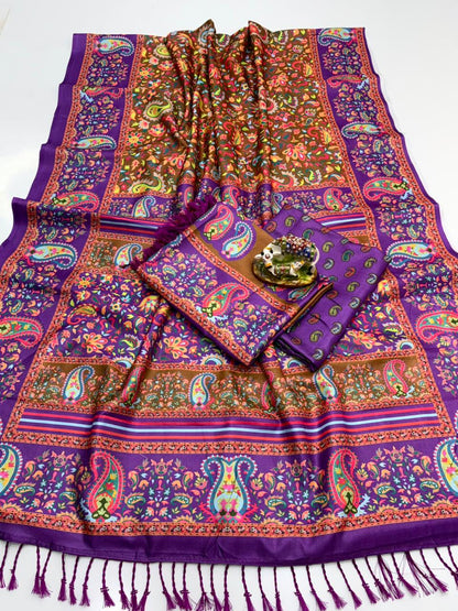 Designer Digital Pashmina Saree with Matching Shawl for Women