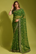 Designer Emerald Georgette Saree with Sequin Lace
