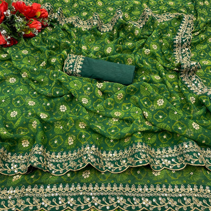 Designer Emerald Georgette Saree with Sequin Lace for Women