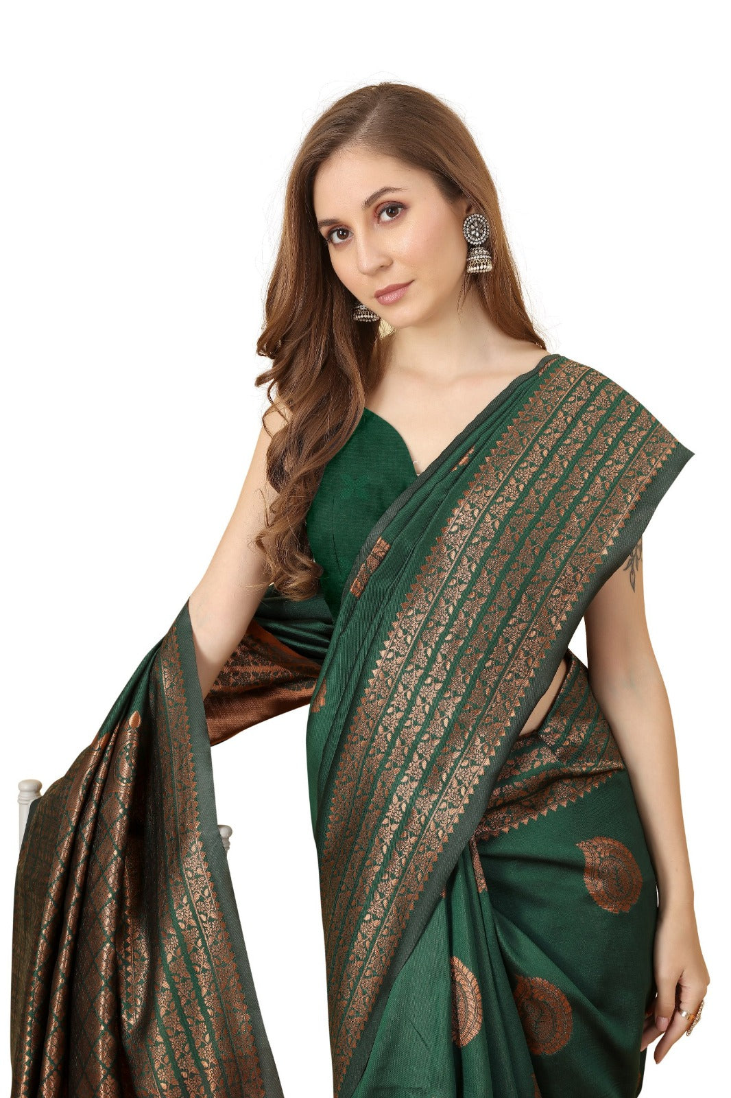 Designer Bottle Green Banarasi Saree with Rich Zari Work for Women