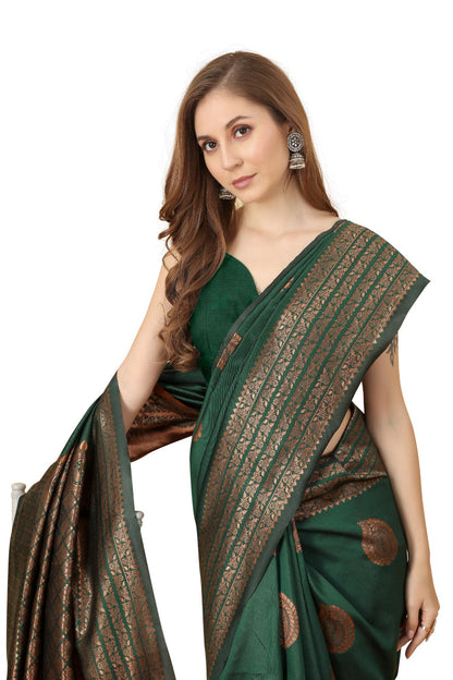 Designer Bottle Green Banarasi Saree with Rich Zari Work for Women