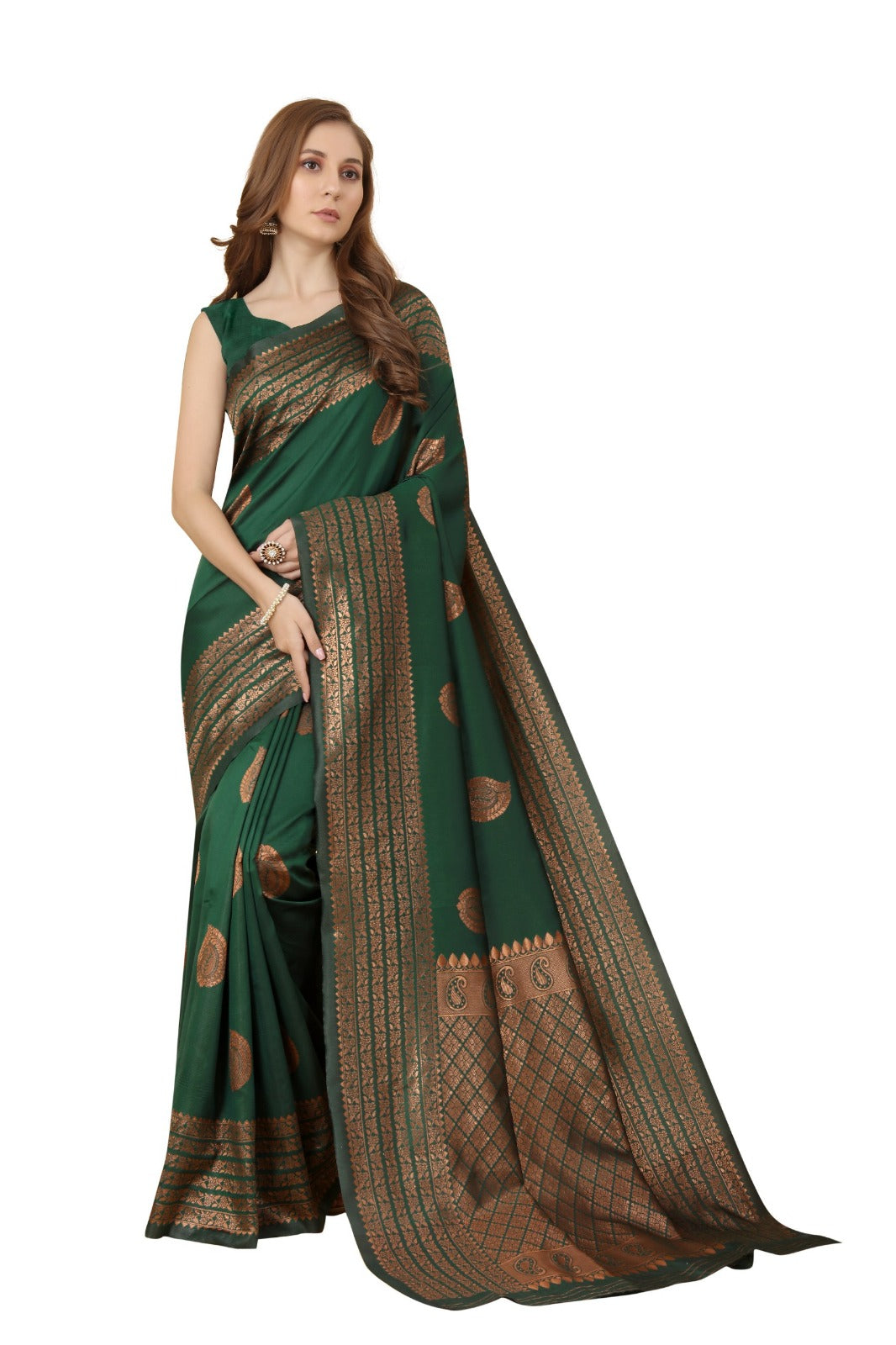 Designer Bottle Green Banarasi Saree with Rich Zari Work for Women