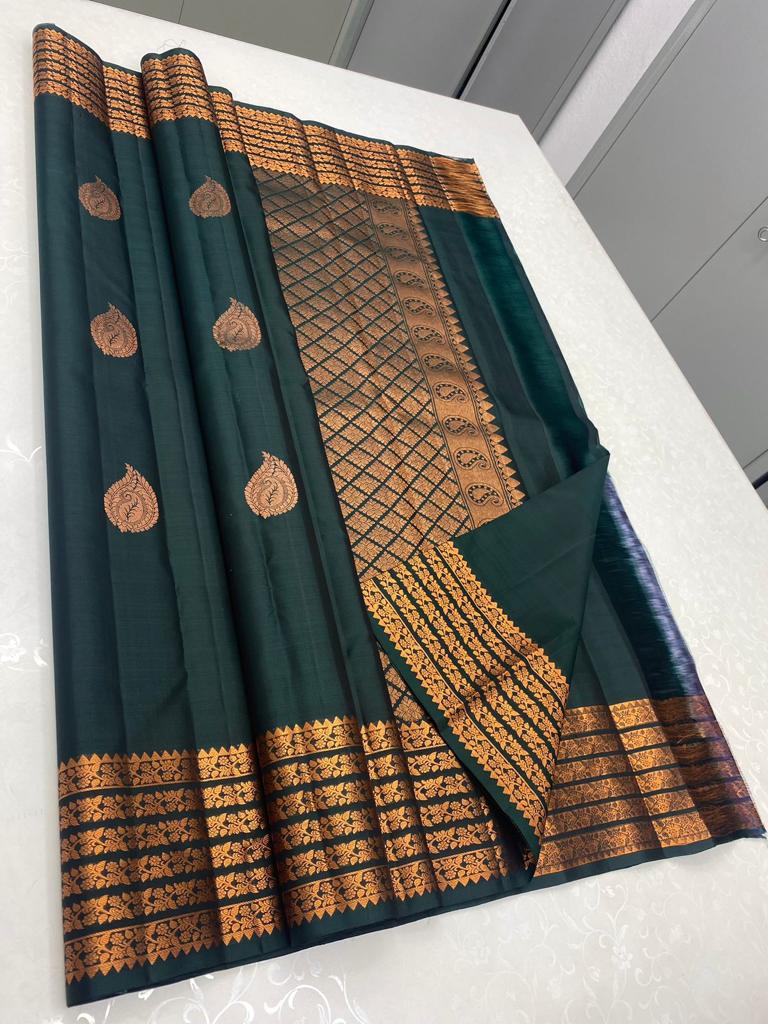Designer Bottle Green Banarasi Saree with Rich Zari Work for Women