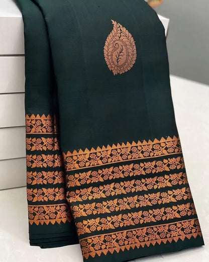 Designer Bottle Green Banarasi Saree with Rich Zari Work for Women