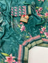 Designer Emerald Green Floral Cotton Digital Print Saree for Women