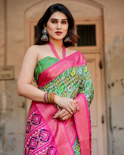 Designer Green Pink Wedding Wear Silk Saree for Women